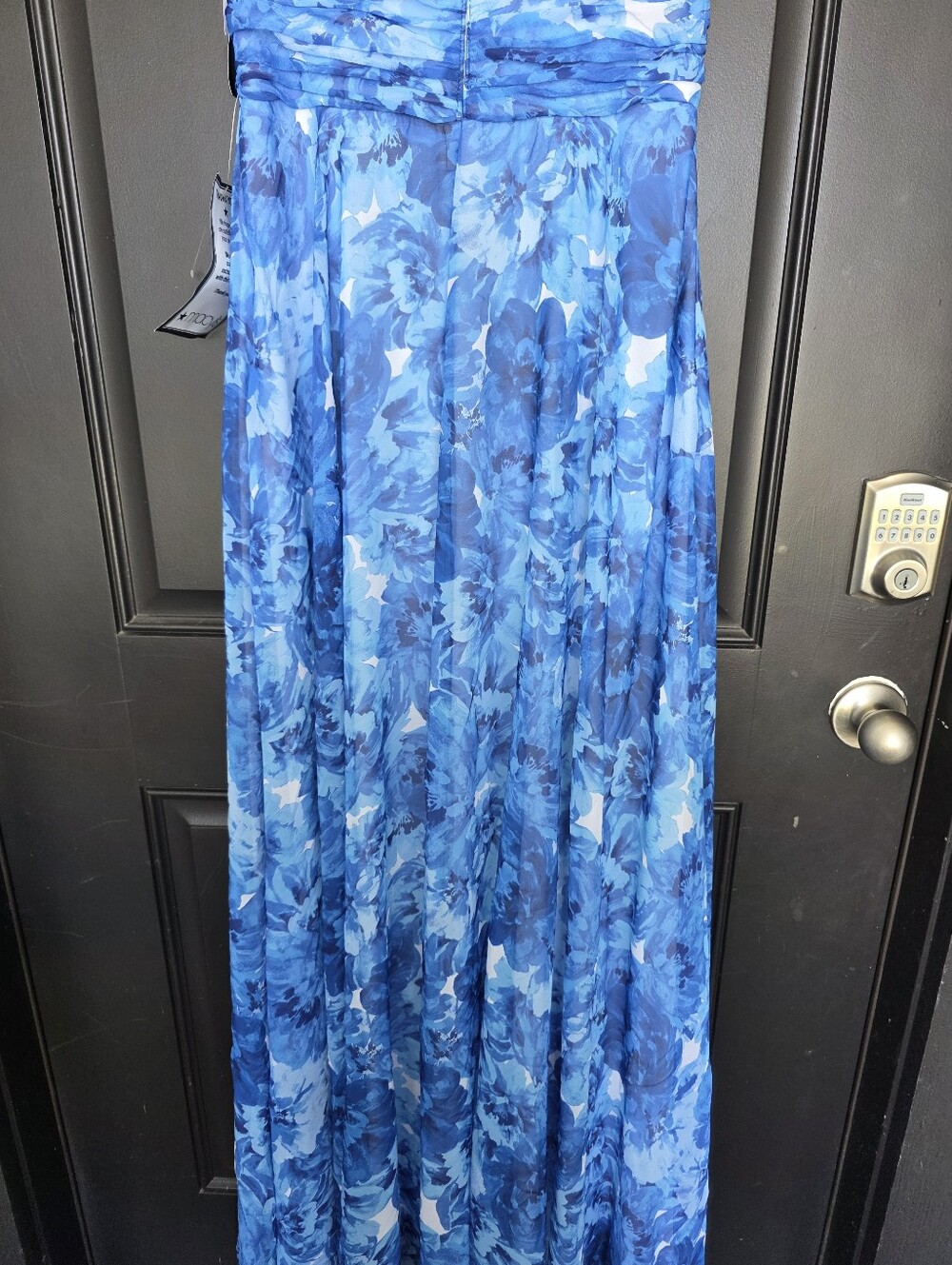 NWT Betsy & Adam Blue Floral Chiffon V Neck Pleated Maxi Gown Dress 6 $259 - Picture 13 of 15